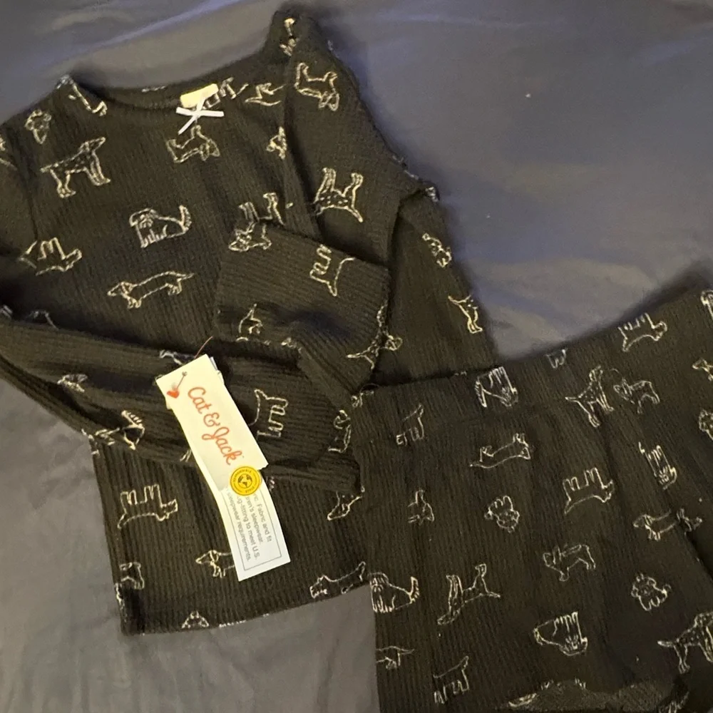 Cat & Jack Black  waffle knit dog fun Design Kids Set -